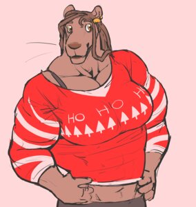 Rating: Safe Score: 0 Tags: abs amber_eyes anthro biceps big_breasts big_chest bra_strap breasts broad_shoulders brown_body brown_fur brown_hair brown_nose christmas christmas_clothing christmas_sweater christmas_topwear clothing dreadlocks e621 ear_piercing english_text fangs felid female fur hair holidays lion looking_away mammal manly muscular muscular_anthro muscular_female navel pantherine pecs piercing pink_background ritts rochelle_barnette simple_background solo sweater teeth text text_on_clothing text_on_sweater text_on_topwear tight_clothing topwear whiskers User: bunchy7s