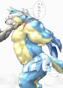Rating: Questionable Score: 0 Tags: anthro bdsm blindfold bondage bound canid canine clothing collar dialogue digital_media_(artwork) disembodied_hand duo e621 japanese_text male mammal muscular scar side_view simple_background solo_focus tail text torn_clothing translation_request unknown_artist white_background User: bunchy7s