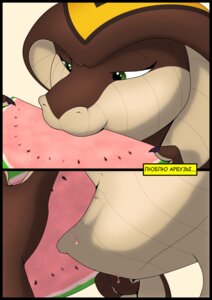 Rating: Safe Score: 0 Tags: 2010 anthro beverage bite cobra comic digital_media_(artwork) e621 eating elapid_(snake) female food fruit juice_(beverage) king_cobra melon plant reptile russian russian_text scalie shandi simple_background snake snake_hood solo spotty_the_cheetah text translated watermelon watermelon_slice User: bunchy7s