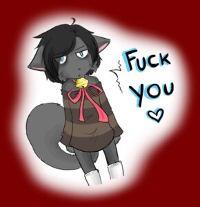 Rating: Questionable Score: 0 Tags: absolute_territory ambiguous_gender anthro bittersweet_candy_bowl black_hair blue_eyes clothed clothing dialogue domestic_cat e621 english_text felid feline felis hair heart_symbol larkenxlucy mammal profanity simple_background sock_(artist) solo tail text young young_ambiguous young_anthro User: bunchy7s