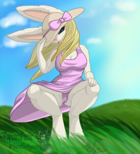 Rating: Questionable Score: 0 Tags: 2014 anthro blonde_hair blue_eyes breasts camel_toe cleavage clothed clothing cloud crouching dress e621 eyelashes female frilly frilly_clothing frilly_panties frilly_underwear fur grass hair hat headgear headwear jackalope_(artist) lagomorph leporid long_hair mammal open_mouth outside panties pink_clothing pink_dress pink_nose pink_panties pink_underwear plant rabbit ribbons sky solo spread_legs spreading text underwear upskirt white_body white_fur User: bunchy7s