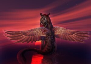 Rating: Safe Score: 0 Tags: ambiguous_gender e621 feathered_wings feathers felid feral hair hybrid long_hair looking_at_viewer mammal pantherine realistic solo stadvarg sunset tail tiger water wings User: bunchy7s