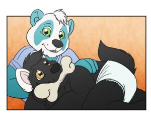 Rating: Safe Score: 0 Tags: all_fours anthro baby_fat bear black_body black_fur black_nose blue_body blue_fur bone bone_in_mouth border canid canine canis clean_diaper clothed clothing cuddling diaper diaper_only domestic_dog duo e621 fur giant_panda green_eyes hand_on_back looking_at_viewer looking_up male mammal moose_bmd mouth_hold multicolored_body multicolored_fur object_in_mouth open_mouth orange_background shirt simple_background smile tail teeth toddler topless topwear two_tone_body two_tone_fur wearing_diaper white_body white_border white_fur yellow_eyes young young_anthro User: bunchy7s
