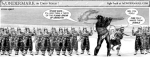 Rating: Safe Score: 0 Tags: 2006 armor bayonet beach clown comic david_malki demon dialogue e621 english_text explorer fire greyscale group gun headgear helmet human knife male mammal melee_weapon monochrome outside pith_helmet polearm ranged_weapon rifle seaside shopped spear surrounded text third-party_edit weapon what wondermark User: bunchy7s
