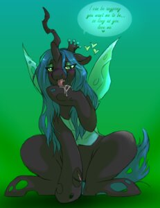 Rating: Explicit Score: 0 Tags: 2012 aries84 arm_support arthropod black_body blue_hair blush bodily_fluids changeling_(mlp) crown dialogue drooling e621 english_text female feral friendship_is_magic genitals hair hasbro headgear heart_symbol hi_res insect_wings inviting licking long_hair looking_at_viewer my_little_pony nude queen_chrysalis_(mlp) saliva simple_background sitting solo spread_legs spreading tail text tongue tongue_out vulva wings User: bunchy7s
