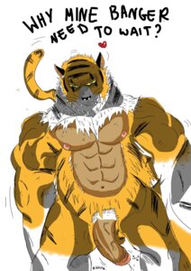 Rating: Explicit Score: 0 Tags: absurd_res banger e621 english_text felid genitals half-erect hi_res humanoid_genitalia humanoid_penis male mammal nude pantherine penis solo text tiger tiger371 User: bunchy7s