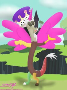 Rating: Safe Score: 0 Tags: 2014 3:4 beard canyon castle chimera cloud crown discord_(mlp) draconequus e621 eyes_closed facial_hair fangs feathered_wings feathers friendship_is_magic grass hasbro headgear hi_res horn male mikoruthehedgehog my_little_pony outside pink_body pink_feathers plant ruins sky solo standing tail tail_tuft teeth tuft wings User: bunchy7s