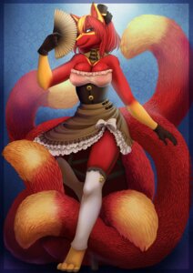 Rating: Safe Score: 0 Tags: abstract_background ajna alternative_fashion anthro black_nose blue_background border bottomwear breasts canid canine cleavage clothed clothed_female clothing collar corset corset_dress dipstick_tail dreamspinner e621 female folding_fan footwear fox frilly fur garter_straps gear gloves gloves_(marking) hair hand_fan handwear hi_res j-fashion lace leg_warmers legwear lingerie lolita_(fashion) mammal markings mini_top_hat molly_fullin multi_tail orange_body orange_fur posture_collar red_body red_fur red_hair ribbons simple_background skirt socks solo steampunk steampunk_lolita tail tail_markings toeless_footwear toeless_socks topwear yellow_tail_tip User: bunchy7s