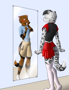 Rating: Safe Score: 0 Tags: absurd_res altered_reflection anthro blue_clothing blue_eyes blue_shirt blue_topwear blush bottomwear clothed clothing crossdressing domestic_cat duo e621 embarrassed felid feline felis femboy floor footwear hi_res legwear leopard looking_at_mirror looking_at_object male mammal matthew_gein mirror nx-42 pantherine plantigrade red_eyes reflection shirt shorts simple_background skirt smile snow_leopard snowspots socks standing stockings stripes topwear User: bunchy7s