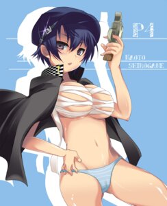 Rating: Explicit Score: 0 Tags: 1girls blue_hair breasts budget_sarashi clothing female firearm handgun hat headwear human jacket kokuuu large_breasts megami_tensei midriff mound_of_venus navel no_pants outerwear pale_skin panties persona persona_4 revolver rule34 sarashi shirogane_naoto short_hair solo underwear weapon User: bunchy7s