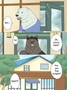 Rating: Safe Score: 0 Tags: 3:4 bear brown_bear clothing comic dialogue door duo e621 english_text eyewear eyewear_on_head grizzly_(shirokuma_cafe) grizzly_bear hat headgear headwear kumao male mammal okatana open_mouth polar_bear shirokuma shirokuma_cafe sunglasses sunglasses_on_head text translated ursine wearing_sunglasses User: bunchy7s