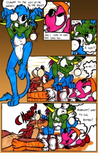 Rating: Safe Score: 0 Tags: anthro bite bound canid canine chicken_costume clothing comic costume david_hopkins e621 female fox fursuit hi_res mammal otter_suit reptile rope scalie stuck_in_the_middle_with_you User: bunchy7s