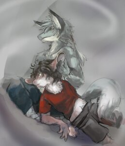 Rating: Safe Score: 0 Tags: 2009 anthro canid canine canis clothed clothing duo e621 kiki-uma male male/male mammal midriff tail topless wolf User: bunchy7s