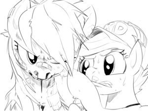 Rating: Questionable Score: 0 Tags: 4:3 bandage baseball_cap black_and_white blood bodily_fluids clothing duo e621 equid equine female feral friendship_is_magic hair hasbro hat hatching_(art) headgear headwear hi_res horse line_art mammal monochrome my_little_pony pony rainbow_dash_(mlp) scootaloo_(mlp) shaded simple_background sunibee sweat text text_on_baseball_cap text_on_clothing text_on_hat text_on_headgear text_on_headwear white_background young young_feral User: bunchy7s