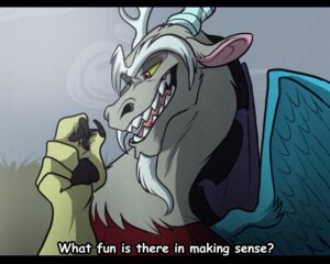 Rating: Safe Score: 0 Tags: 2011 chimera comic_sans dialogue discord_(mlp) draconequus e621 english_text fangs friendship_is_magic hasbro horn hybrid male mammal my_little_pony open_mouth red_eyes reoisready solo subtitled teeth text User: bunchy7s