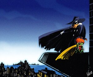 Rating: Safe Score: 0 Tags: anatid anseriform anthro avian batman batman_(series) beak bird cape city cityscape clothing cloud crouching darkwing_duck dc_comics detailed_background disney drake_mallard duck ducktales duo e621 eyewear frank_miller gloves goggles gosalyn_mallard hair handwear hat headgear headwear jimsam-x male mask orange_hair outside parody quiverwing_quack raised_arm robin_(dc) scenery scenic_view short_hair signature sky User: bunchy7s