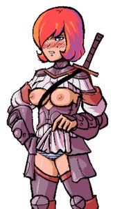 Rating: Questionable Score: 0 Tags: blue_eyes blush breasts broquest clothing female panties rule34 short_hair skirt skirt_lift striped_panties thighhighs tsundere_warrior_girl User: bunchy7s