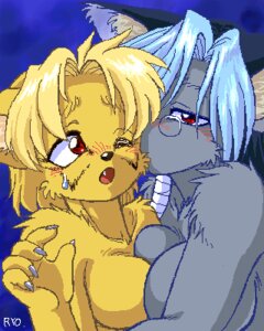 Rating: Questionable Score: 0 Tags: 4:5 al_(ryou) anthro aria_(ryou) black_hair blonde_hair blue_hair blush bodily_fluids breast_squish breasts breasts_frottage canid canine canis claws digital_media_(artwork) domestic_cat domestic_dog duo e621 eyelashes eyewear fangs felid feline felis female female/female female_anthro fur glasses grey_body grey_fur hair hug hugging_another kemono kissing looking_at_viewer low_res mammal nude nude_anthro nude_female oekaki one_eye_closed open_mouth red_eyes ryou short_hair side_boob squish standing sweat teeth yellow_body yellow_fur User: bunchy7s