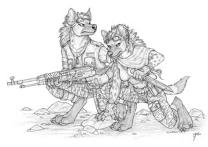 Rating: Safe Score: 0 Tags: 2012 anthro bag belt belt_pouch cameo claws clothing desolate dog_tags duo dust e621 ear_piercing eyewear female fur gnoll goggles hyena kill_count knife line_art mammal markings monochrome pawpads piercing ranged_weapon rock scarf shirt signature simul sitting spots spotted_body spotted_fur spotted_hyena tail tally_marks topwear vest weapon western_tally_marks User: bunchy7s