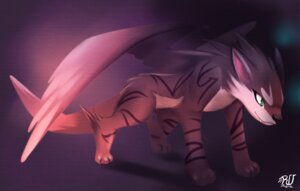Rating: Safe Score: 0 Tags: abstract_background absurd_res ambiguous_gender canid canine e621 fangs feathered_wings feathers feral green_eyes hi_res hybrid mammal rudragon simple_background solo tail teeth wings User: bunchy7s