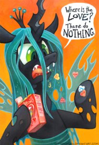 Rating: Safe Score: 0 Tags: 2013 arthropod candy changeling_(mlp) dessert dialogue disgust e621 eating english_text fangs female feral food friendship_is_magic green_eyes hair hasbro heart_symbol hole_(anatomy) horn insect_wings kenket long_hair my_little_pony painting_(artwork) queen_chrysalis_(mlp) solo sophiecabra teeth text traditional_media_(artwork) traditional_painting_(artwork) wings User: bunchy7s