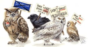 Rating: Safe Score: 0 Tags: 2011 ambiguous_gender avian barn_owl beak bird black_body black_feathers blotch claws corvid corvus_(genus) e621 english_text feathers feral group harry_potter_(series) hedwig_(harry_potter) horned_owl oscine owl painting_(artwork) passerine placard protest raven snowy_owl text traditional_media_(artwork) true_owl tyto tytonid white_body white_feathers User: bunchy7s