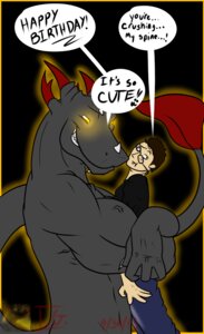 Rating: Safe Score: 0 Tags: 2013 :3 bubble clothing comic dialogue dragon draxion duo e621 english_text eyewear glasses glowing grin happy_birthday hi_res horn hug human ira_gremka iragremka male mammal muscular mythological_creature mythological_scalie mythology sakuri_rainne scalie size_difference smile squeezing tail text tongue User: bunchy7s