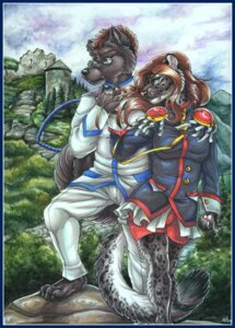 Rating: Safe Score: 0 Tags: 2009 anthro canid canine canis clothing cockiestspaniel duo e621 eyewear felid female glasses hair jenee landscape leopard long_hair male mammal pantherine prince royalty tail uniform wolf User: bunchy7s