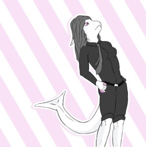 Rating: Safe Score: 0 Tags: abstract_background accessory anthro aquatic breasts clothing collared_shirt dress_shirt e621 female fish hair hi_res necktie non-mammal_breasts pink_eyes shark shirt simple_background solo solrian tail topwear User: bunchy7s