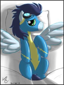 Rating: Safe Score: 0 Tags: 3:4 bed bedding bedding_background big_eyes blanket blue_body blue_feathers clothed clothed_feral clothing e621 equid equine eyewear eyewear_on_head feathered_wings feathers feral friendship_is_magic fully_clothed fully_clothed_feral furniture goggles goggles_on_head green_eyes hasbro hi_res inside jumpsuit lying male mammal my_little_pony mythological_creature mythological_equine mythology on_back on_bed pegasus pillow skipsy smile soarin_(mlp) solo spread_wings tail tail_between_legs toony wing_boner wings wonderbolts_(mlp) User: bunchy7s