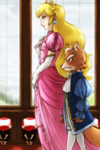 Rating: Safe Score: 0 Tags: 2008 2:3 alternative_fashion anthro ascot blouse blue_eyes blush canid canine clothing crossover crown detailed_background duo e621 ear_piercing female formal fox fox_mccloud fur headgear hime_lolita human j-fashion jewelry legwear lolita_(fashion) male mammal mario_bros mecharm nintendo orange_body orange_fur piercing princess princess_peach royalty star_fox super_smash_bros. tail tights toad_(mario) topwear walking User: bunchy7s