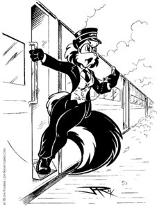 Rating: Safe Score: 0 Tags: 2004 4_fingers accessory anthro big_eyes biped black_and_white clock clothed clothing crossdressing crossdressing_female e621 female fingers fluffy fluffy_tail footwear fully_clothed fur hair hat headgear headwear holding_object joe_rosales leaning looking_aside mammal mephitid monochrome necktie open_mouth outside pocketwatch shoes short_hair sketch skunk solo striped_skunk suit tail tomboy topwear traditional_media_(artwork) train train_conductor uniform vehicle vest watch working User: bunchy7s