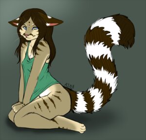 Rating: Questionable Score: 0 Tags: ajna anthro bassariscus biped blue_eyes bottomless cacomistle clothed clothing e621 female fur grey_body grey_fur heterochromia kneeling looking_at_viewer mammal markings nipple_outline procyonid ring_(marking) ringed_tail solo striped_markings striped_tail stripes tail tail_markings tee_(ajna) whiskers User: bunchy7s