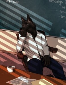 Rating: Questionable Score: 0 Tags: anthro arm_support canid canine canis ceowolf ceowolf_evandean clothing cursed_wolf_commissions digitigrade e621 fox hi_res jake_(ceowolf) leaning_on_elbow lesson_one male mammal northernwolf solo teacher wolf User: bunchy7s