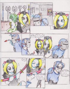 Rating: Safe Score: 0 Tags: aquatic axe black_hair blowtorch blue_eyes chaostone clothing comic dialogue e621 english_text exclamation_point eyes_closed face_shield female feral fire fish fish_pony frown fur glowing green_body green_fur green_hair group hair hasbro hi_res horn hybrid long_hair looking_at_viewer mace magic male mask melee_weapon my_little_pony open_mouth ranged_weapon scar shirt simple_background smile sword text topwear weapon window wings User: bunchy7s