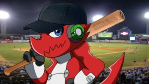 Rating: Safe Score: 0 Tags: 16:9 bandai_namco baseball_base baseball_bat baseball_cap baseball_field bat_(object) blue_eyes clothing digimon digimon_(species) e621 hat headgear headwear kairoxz male mixed_media photo_background photography_(artwork) red_body reptile scalie shoutmon solo weapon weapon_on_shoulder widescreen User: bunchy7s