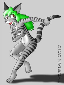 Rating: Questionable Score: 0 Tags: 2012 anthro biped e621 feet felid female fur green_hair grey_body grey_fur hair mammal nude open_mouth puddy_(tydrian) red_eyes shadow simple_background solo stripes tydrian User: bunchy7s
