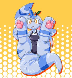 Rating: Questionable Score: 0 Tags: 3_toes ambiguous_gender anthro blue_body blue_fur blush caron chaora clothing e621 fangs feet fur hi_res hindpaw kemono looking_at_viewer one-piece_swimsuit open_mouth pawpads paws presenting school_swimsuit solo spread_legs spreading swimwear teeth text toes translated y2k_(graphic_design) young young_ambiguous young_anthro User: bunchy7s