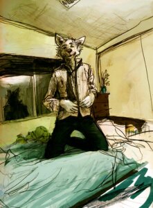 Rating: Questionable Score: 0 Tags: anthro bed bedroom biped canid canine canis clothing e621 fur furniture inside java kneeling looking_at_viewer male mammal mirror solo undressing white_body white_fur window_stalker wolf User: bunchy7s