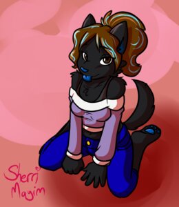 Rating: Safe Score: 0 Tags: anthro black_body black_fur breasts brown_hair canid canine canis domestic_dog e621 feet female fur hair hindpaw kneeling long_hair mammal mastiff mewgswolfie molosser paws ponytail shar_pei sherri_mayim simple_background solo tail tongue User: bunchy7s