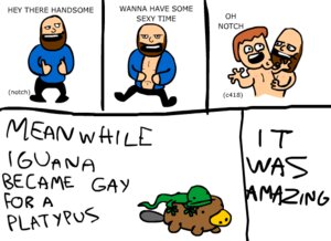 Rating: Questionable Score: 0 Tags: 11:8 c418 digital_media_(artwork) e621 english_text feral group human iguana iguanid lizard male mammal monotreme notch platypus reptile scalie simple_background text unknown_artist white_background User: bunchy7s