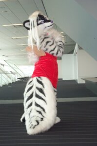 Rating: Safe Score: 0 Tags: anthro biped blue_eyes clothed clothing cosplay costume dress e621 felid female fursuit grandfathered_content hand_fan hi_res hybrid looking_at_viewer looking_back mammal mephitid pantherine photography_(artwork) purple_nose real skimpy skunk solo standing stripes tiger unknown_artist zig_zag User: bunchy7s
