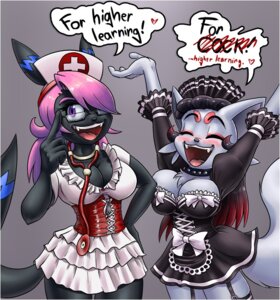 Rating: Questionable Score: 0 Tags: 2012 accessory alternate_color alternative_fashion anthro big_breasts border breasts canid canine cleavage clothed clothing conditional_dnp duo e621 eeveelution ero_lolita eyes_closed fangs female frilly frilly_accessory frilly_hairband generation_2_pokemon generation_5_pokemon goth gothic_lolita grey_background hair hair_accessory hairband j-fashion lolita_(fashion) maid_uniform mammal medical_instrument nintendo nurse nurse_clothing nurse_lolita nurse_uniform open_mouth pink_hair pokemon pokemon_(species) pokemorph purple_eyes ribbons scientific_instrument shiny_pokemon simple_background stethoscope tail teckworks teeth tongue umbreon uniform victorian_goth white_border zorua User: bunchy7s