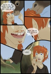 Rating: Safe Score: 0 Tags: ambiguous_gender asinus blue_eyes comic dialogue donkey duo e621 ear_transformation english_text equid equine facial_hair feral growth hair hooves human humanoid_pointy_ears looking_at_hand male mammal orange_hair plant pointy_ears spirit_pup tail tail_growth text transformation tree wood User: bunchy7s