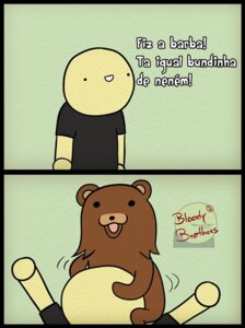 Rating: Questionable Score: 0 Tags: bear bloody_brothers comic dialogue duo e621 human humor interspecies male male/male mammal meme pedobear portuguese_text simple_background text translated unknown_artist User: bunchy7s