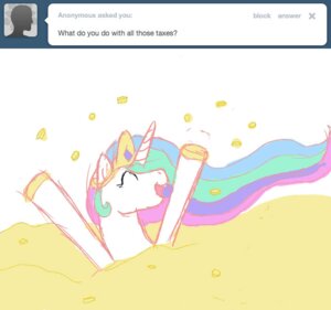 Rating: Safe Score: 0 Tags: blue_hair coin crown e621 english_text equid equine eyelashes eyes_closed female feral friendship_is_magic gold_(metal) gold_coin green_hair hair hasbro headgear horn long_hair mammal money multicolored_hair my_little_pony mythological_creature mythological_equine mythology open_mouth pink_hair princess_celestia_(mlp) purple_hair simple_background smile solo text treasure treasure_hoard tumblr unicorn unknown_artist white_background white_body white_horn User: bunchy7s