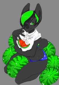 Rating: Questionable Score: 0 Tags: anthro big_breasts big_ears biped black_body black_fur black_hair boy_shorts breasts butt clothed clothing e621 female food fruit fur golt green_eyes green_hair hair hair_over_eye hi_res hybrid kneeling koala looking_at_viewer mammal marsupial melon niis niis_(character) one_eye_obstructed panties plant shirt smile solo tail topwear underwear vombatiform watermelon User: bunchy7s