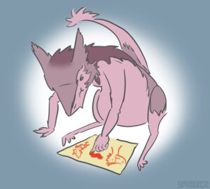 Rating: Safe Score: 0 Tags: ambiguous_gender e621 gradient_background hi_res mammal neonate paint purple_body sergaelic sergal simple_background solo tail young User: bunchy7s