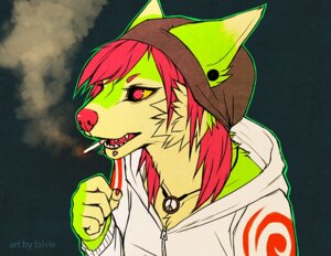 Rating: Safe Score: 0 Tags: 2013 alternative_fashion anthro canid cigarette clothing digital_media_(artwork) e621 falvie falvie_(character) female fionbri fur green_body green_fur hoodie jewelry mammal necklace piercing smoking solo sparklefur topwear User: bunchy7s