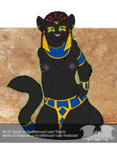 Rating: Questionable Score: 0 Tags: 2014 anthro black_body black_fur bracelet breasts clothing e621 ear_piercing egyptian felid female fluffy fur gem gold_(metal) green_eyes hair jaguar jewelry kytara_(faebastet) looking_at_viewer mammal melanistic multicolored_hair necklace nipples nude pantherine piercing pinup pose red_hair smile solo tan_nipples temrin text url User: bunchy7s